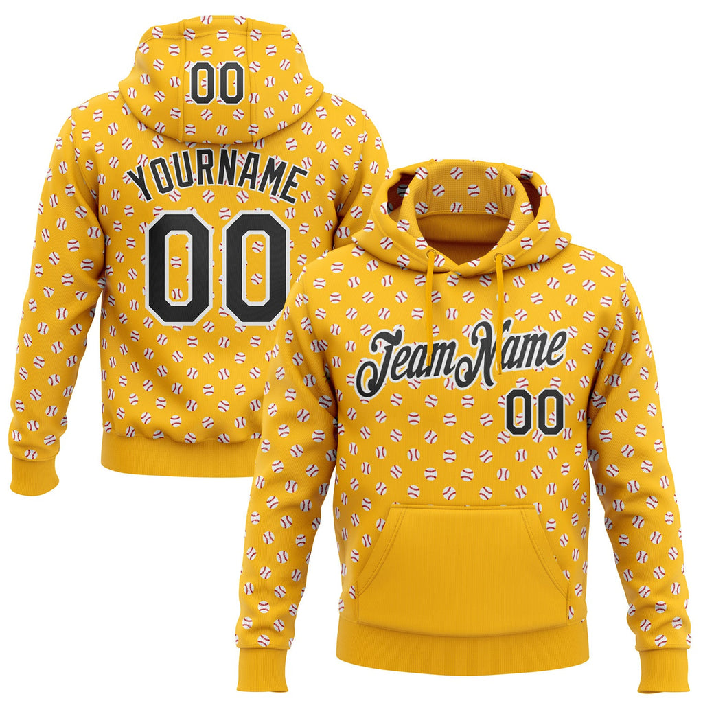 Custom Stitched Gold Black-White 3D Pattern Design Baseball Game Day Pittsburgh Inspired Sports Pullover Sweatshirt Hoodie