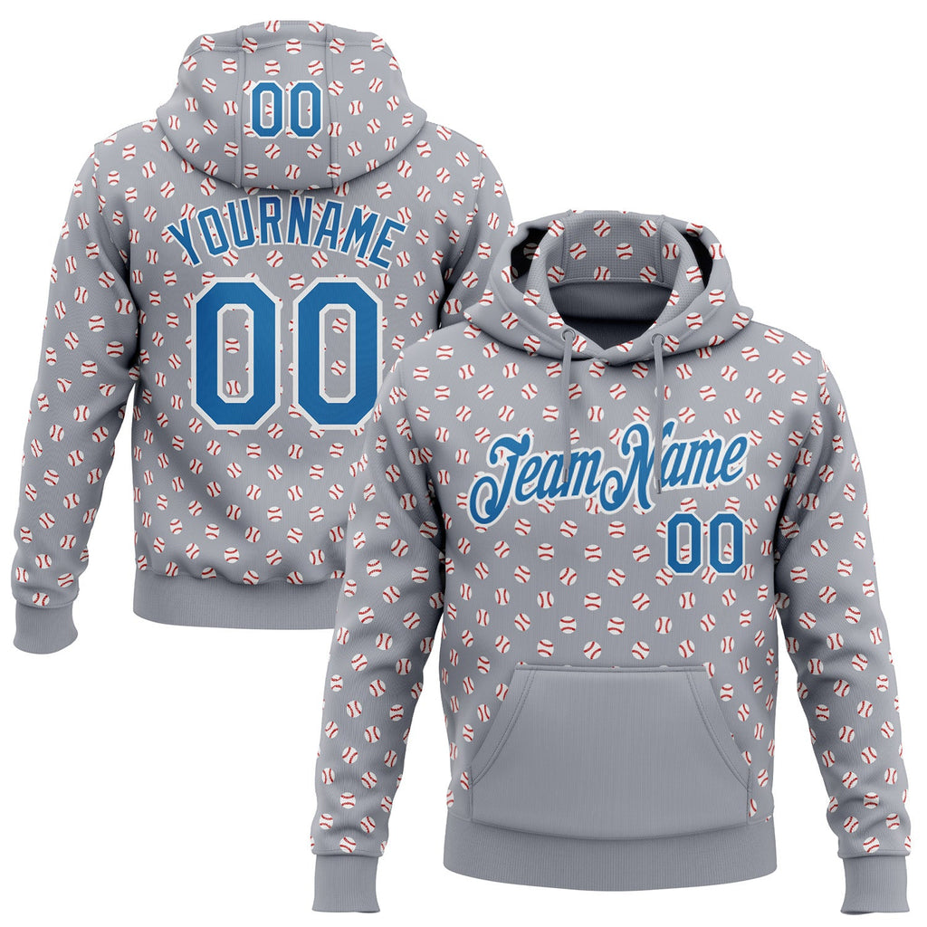 Custom Stitched Gray Blue-White 3D Pattern Design Baseball Game Day Detroit Inspired Sports Pullover Sweatshirt Hoodie