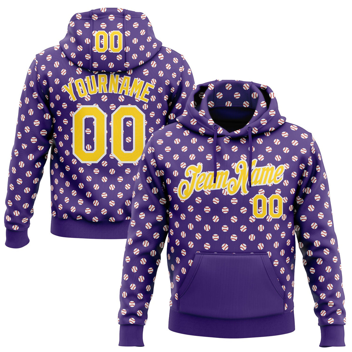 Custom Stitched Purple Yellow-White 3D Pattern Design Baseball Game Day Minnesota Inspired Sports Pullover Sweatshirt Hoodie