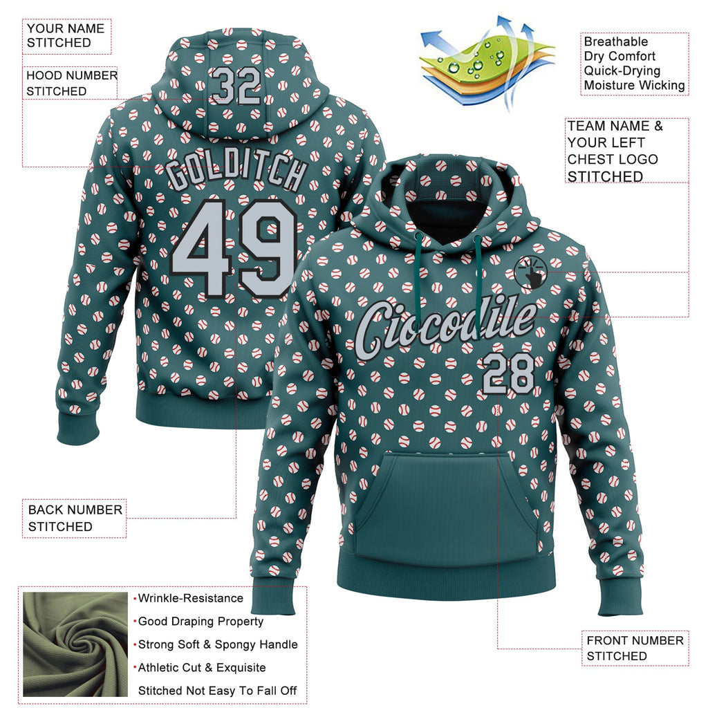 Custom Stitched Midnight Green Silver-Black 3D Pattern Design Baseball Game Day Philadelphia Inspired Sports Pullover Sweatshirt Hoodie