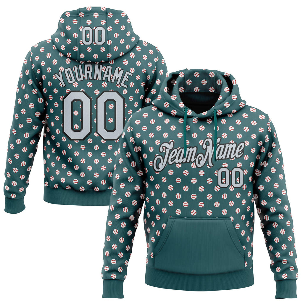 Custom Stitched Midnight Green Silver-Black 3D Pattern Design Baseball Game Day Philadelphia Inspired Sports Pullover Sweatshirt Hoodie