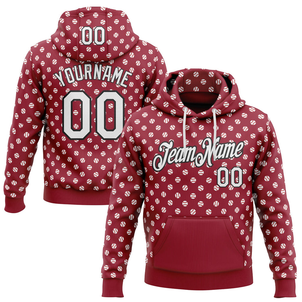 Custom Stitched Cardinal White-Black 3D Pattern Design Baseball Game Day Arizona Inspired Sports Pullover Sweatshirt Hoodie