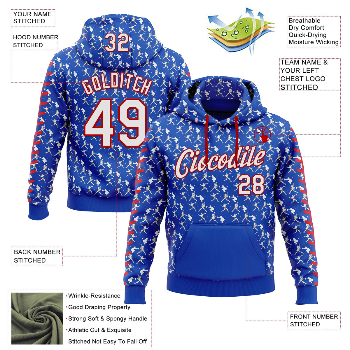 Custom Stitched Thunder Blue White-Red 3D Pattern Design Baseball Game Day Buffalo Inspired Sports Pullover Sweatshirt Hoodie