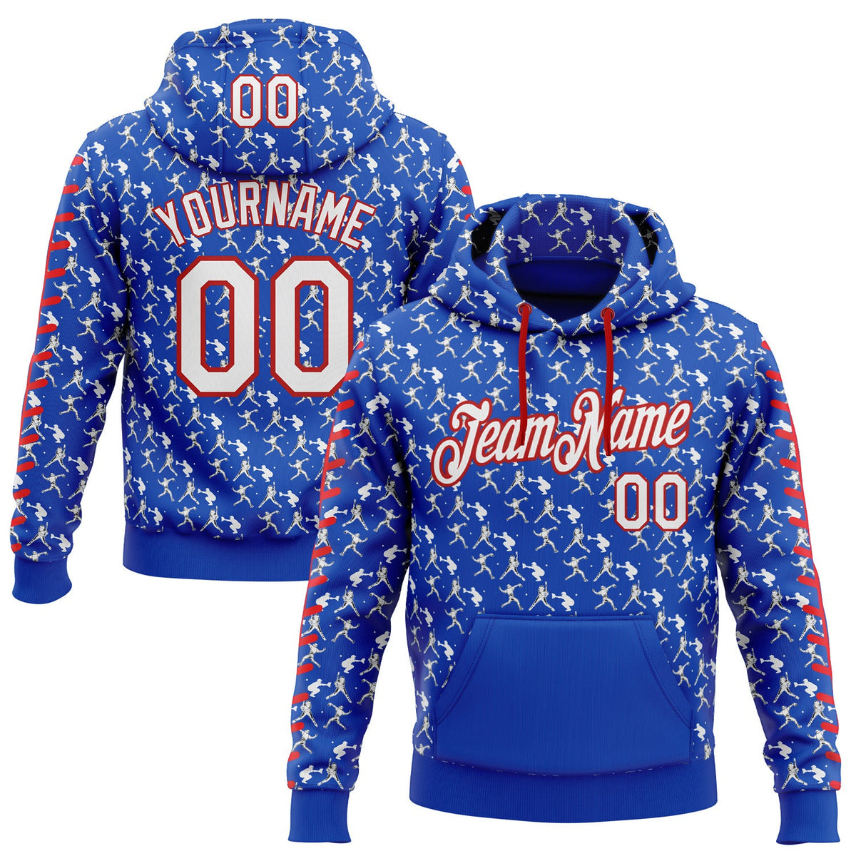 Custom Stitched Thunder Blue White-Red 3D Pattern Design Baseball Game Day Buffalo Inspired Sports Pullover Sweatshirt Hoodie
