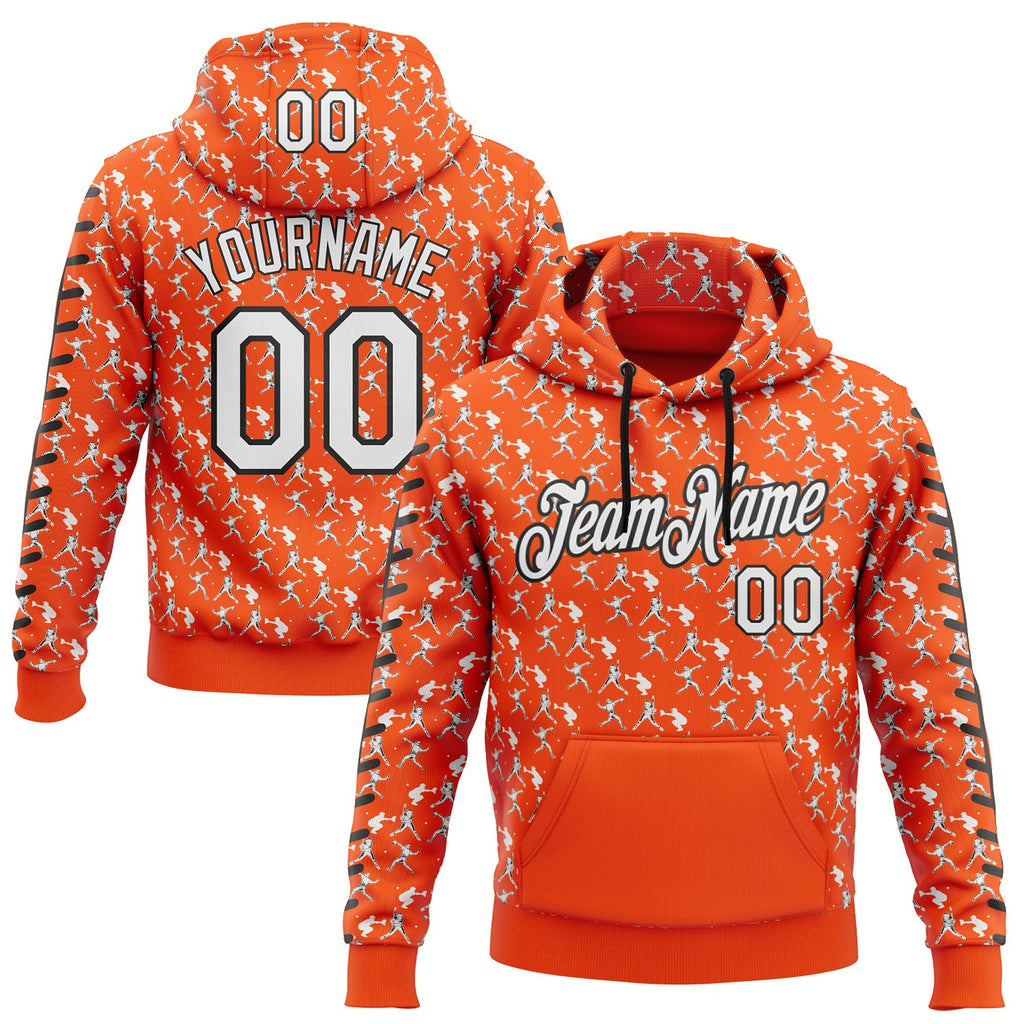 Custom Stitched Orange White-Black 3D Pattern Design Baseball Game Day Cincinnati Inspired Sports Pullover Sweatshirt Hoodie