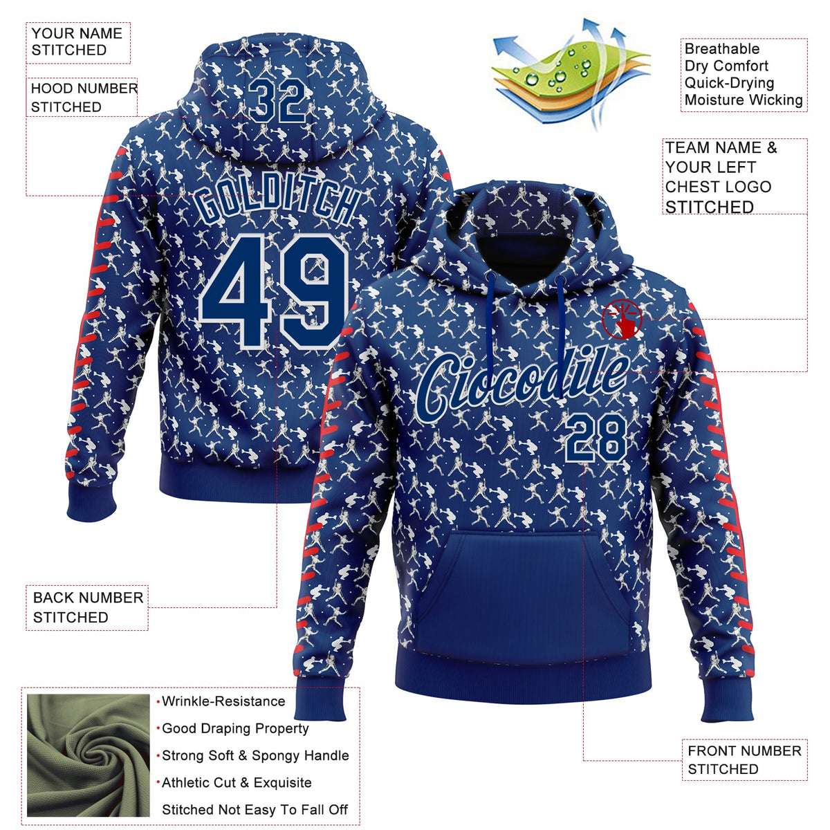 Custom Stitched US Navy Blue Red-White 3D Pattern Design Baseball Game Day Indianapolis Inspired Sports Pullover Sweatshirt Hoodie