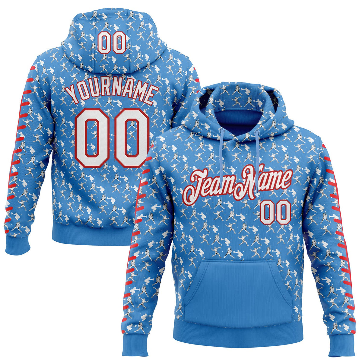 Custom Stitched Powder Blue White-Red 3D Pattern Design Baseball Game Day Tennessee Inspired Sports Pullover Sweatshirt Hoodie