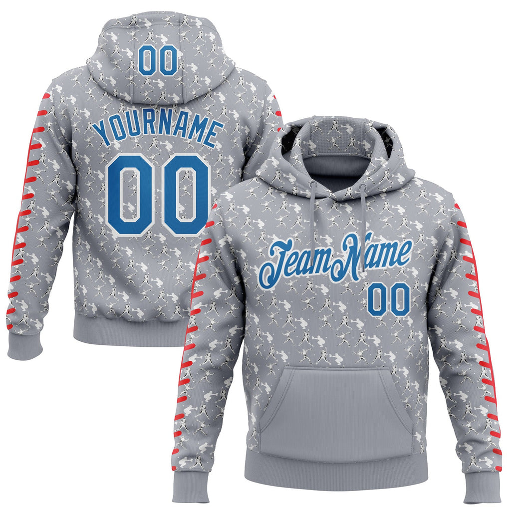 Custom Stitched Gray Blue Red-White 3D Pattern Design Baseball Game Day Detroit Inspired Sports Pullover Sweatshirt Hoodie