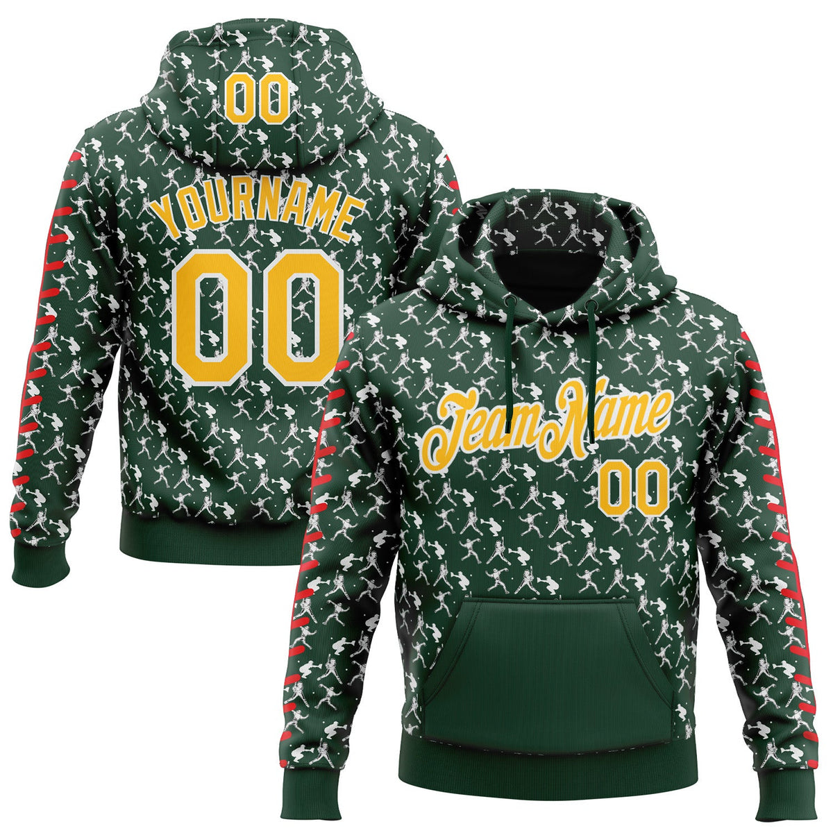 Custom Stitched Green Gold Red-White 3D Pattern Design Baseball Game Day Green Bay Inspired Sports Pullover Sweatshirt Hoodie
