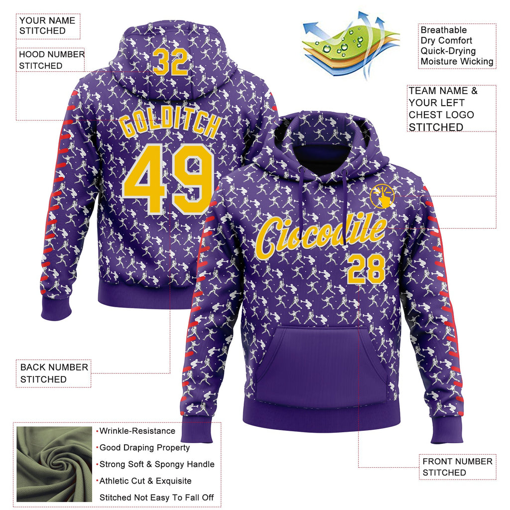 Custom Stitched Purple Yellow Red-White 3D Pattern Design Baseball Game Day Minnesota Inspired Sports Pullover Sweatshirt Hoodie