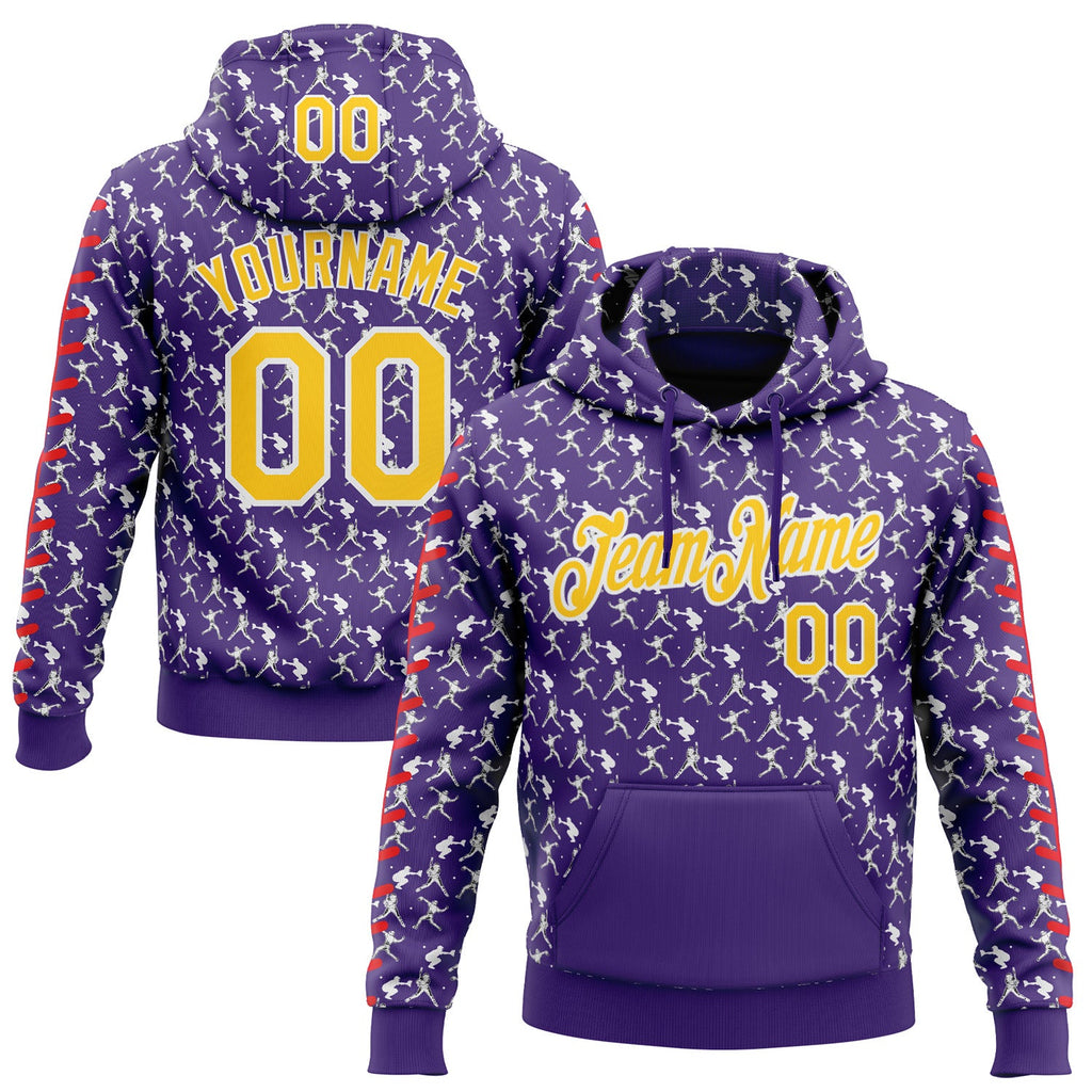 Custom Stitched Purple Yellow Red-White 3D Pattern Design Baseball Game Day Minnesota Inspired Sports Pullover Sweatshirt Hoodie