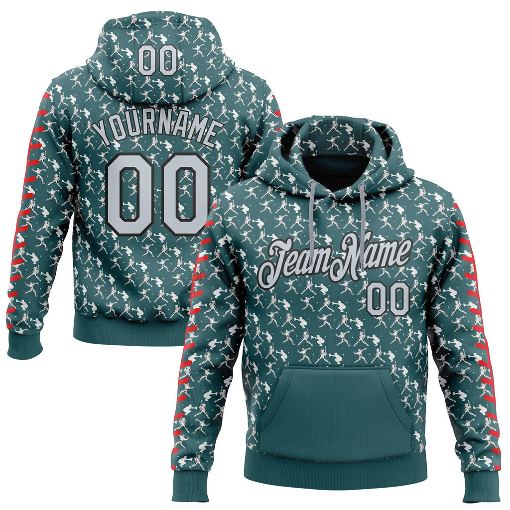 Custom Stitched Midnight Green Silver Red Black-White 3D Pattern Design Baseball Game Day Philadelphia Inspired Sports Pullover Sweatshirt Hoodie