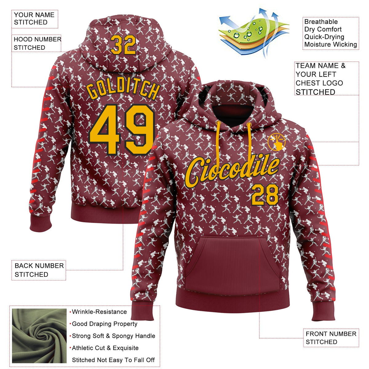 Custom Stitched Burgundy Gold Red Black-White 3D Pattern Design Baseball Game Day Washington Inspired Sports Pullover Sweatshirt Hoodie