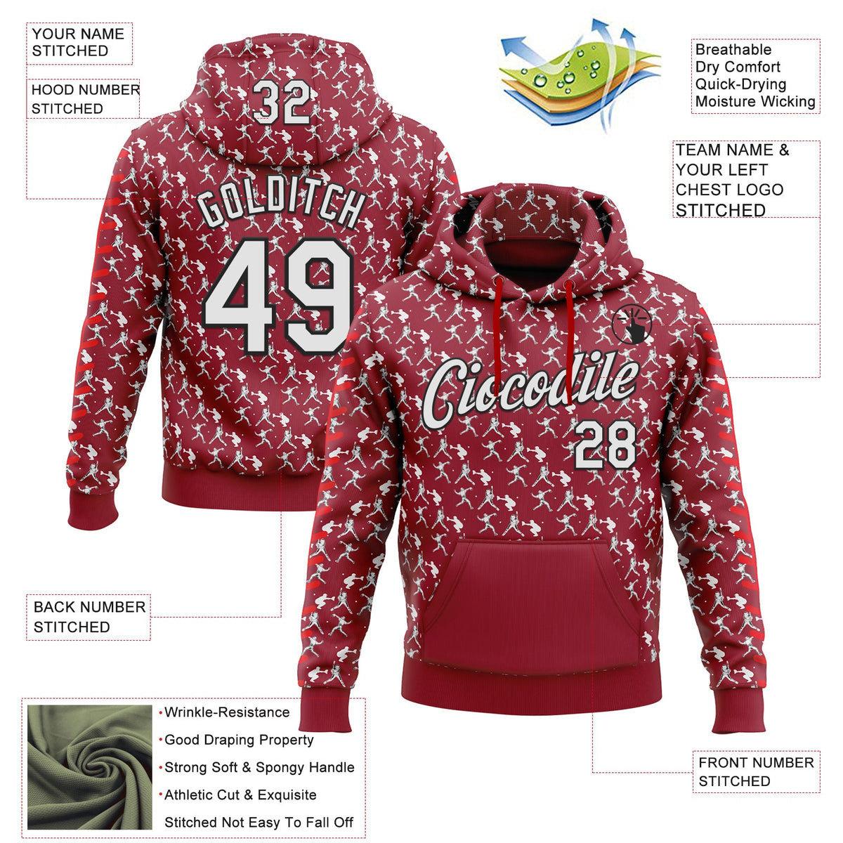 Custom Stitched Cardinal White Red-Black 3D Pattern Design Baseball Game Day Arizona Inspired Sports Pullover Sweatshirt Hoodie