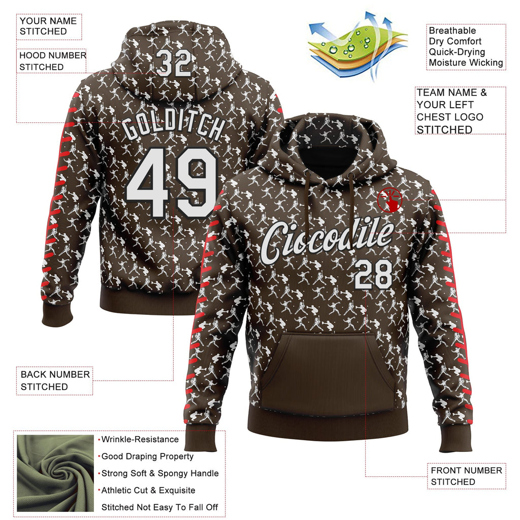 Custom Stitched Brown White Red-Black 3D Pattern Design Baseball Game Day Cleveland Inspired Sports Pullover Sweatshirt Hoodie