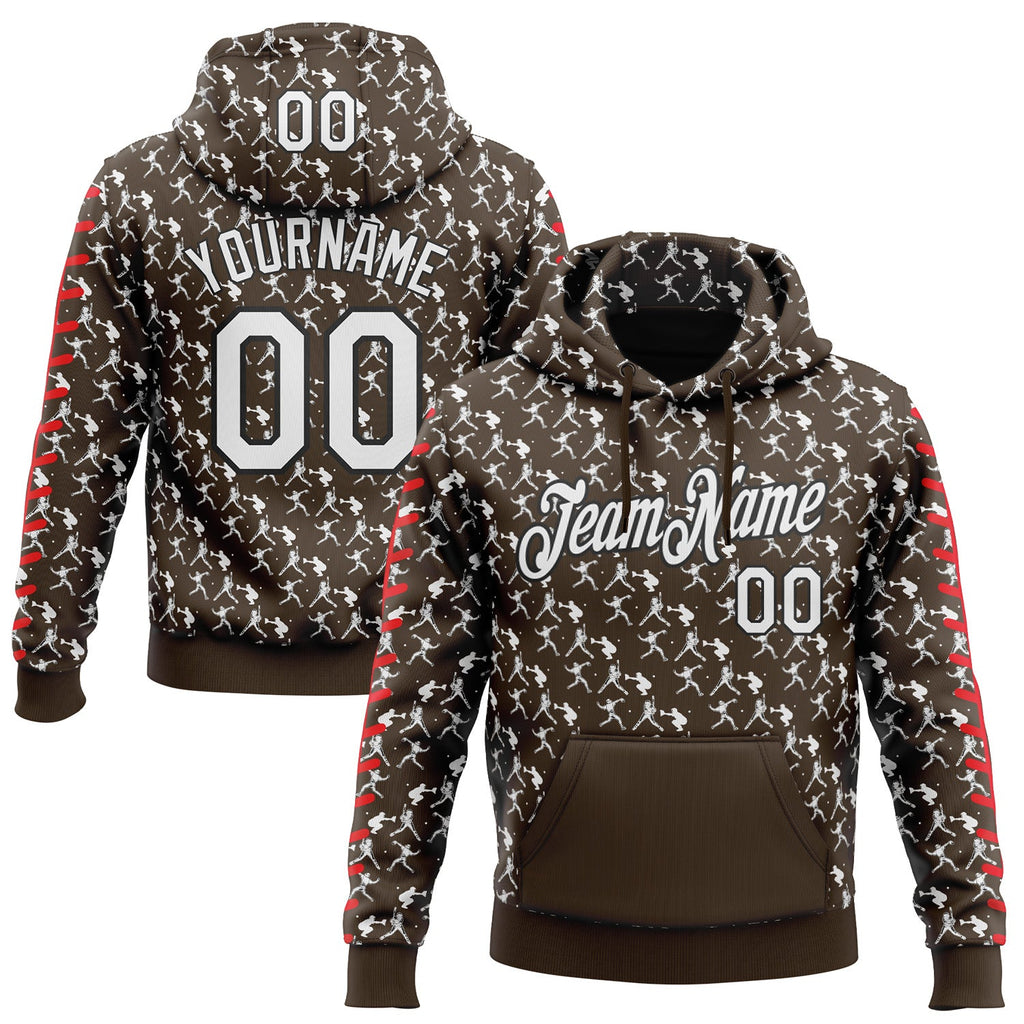 Custom Stitched Brown White Red-Black 3D Pattern Design Baseball Game Day Cleveland Inspired Sports Pullover Sweatshirt Hoodie