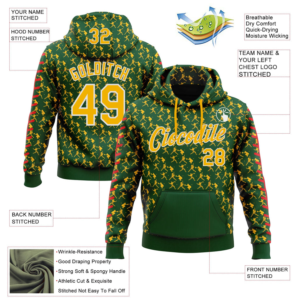 Custom Stitched Green Gold Red-White 3D Pattern Design Baseball Game Day Green Bay Inspired Sports Pullover Sweatshirt Hoodie