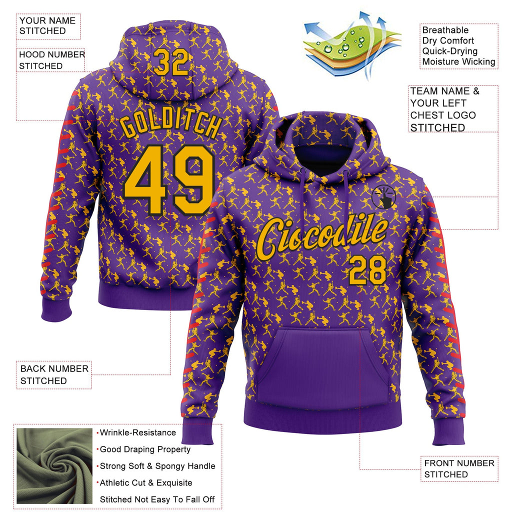 Custom Stitched Purple Gold Red-Black 3D Pattern Design Baseball Game Day Minnesota Inspired Sports Pullover Sweatshirt Hoodie