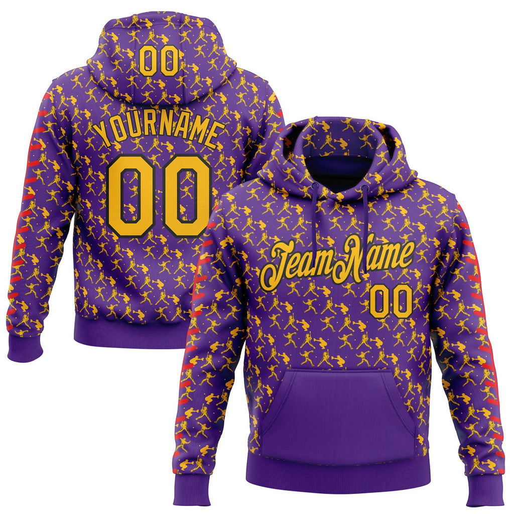 Custom Stitched Purple Gold Red-Black 3D Pattern Design Baseball Game Day Minnesota Inspired Sports Pullover Sweatshirt Hoodie