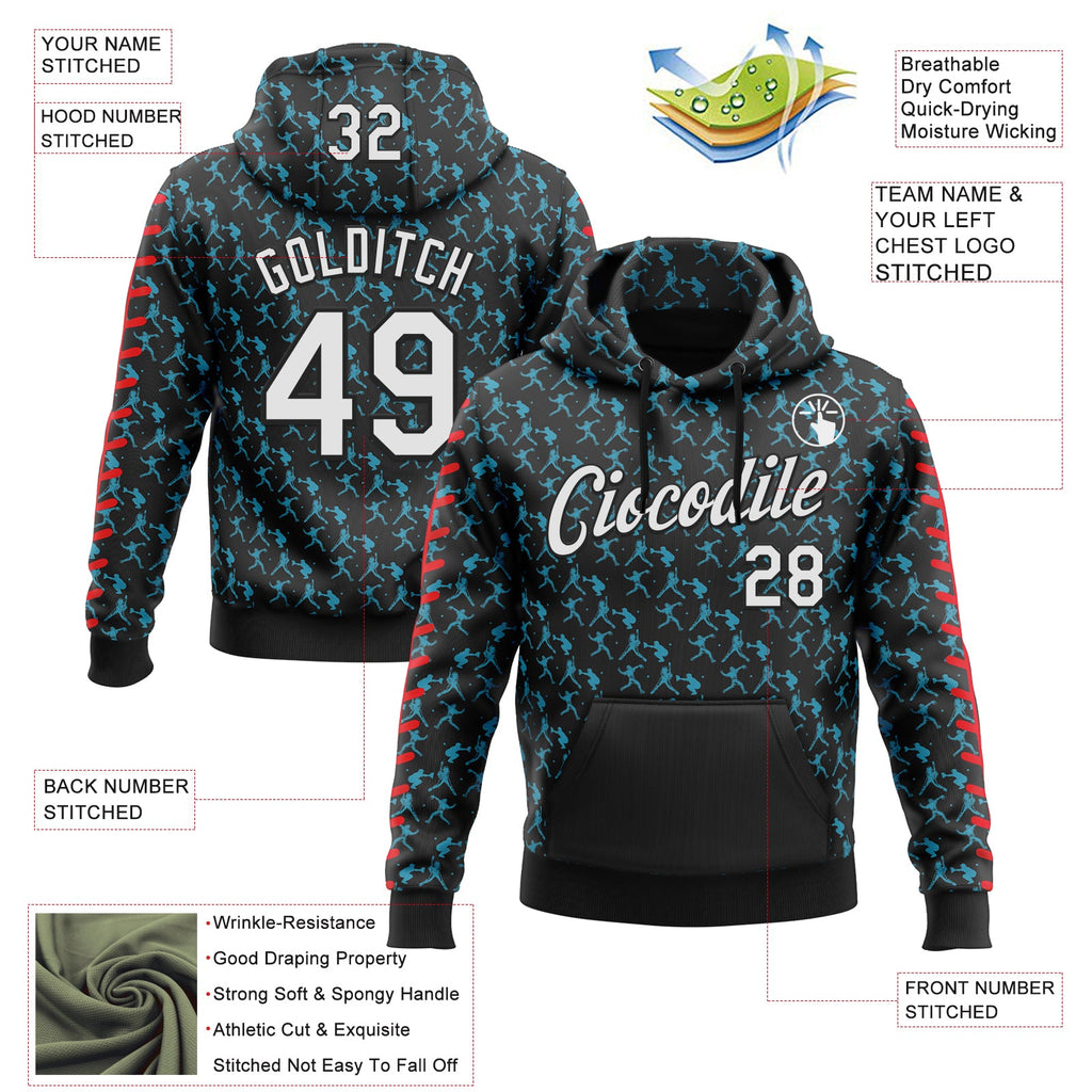 Custom Stitched Black White Panther Blue-Red 3D Pattern Design Baseball Game Day Carolina Inspired Sports Pullover Sweatshirt Hoodie