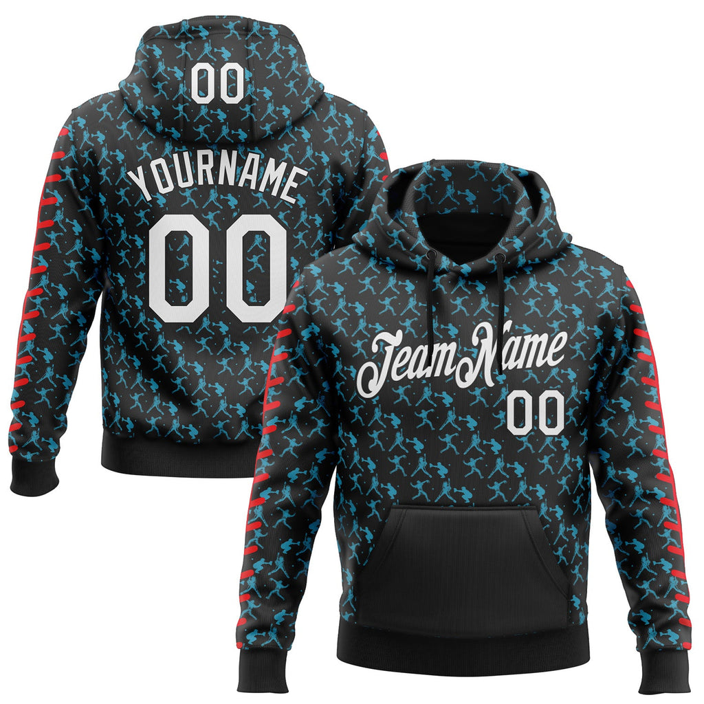 Custom Stitched Black White Panther Blue-Red 3D Pattern Design Baseball Game Day Carolina Inspired Sports Pullover Sweatshirt Hoodie