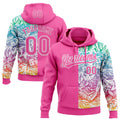 Custom Stitched Pink White 3D Tropical Hawaii Palm Leaves Sports Pullover Sweatshirt Hoodie