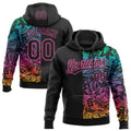 Custom Stitched Black Pink 3D Tropical Hawaii Palm Leaves Sports Pullover Sweatshirt Hoodie