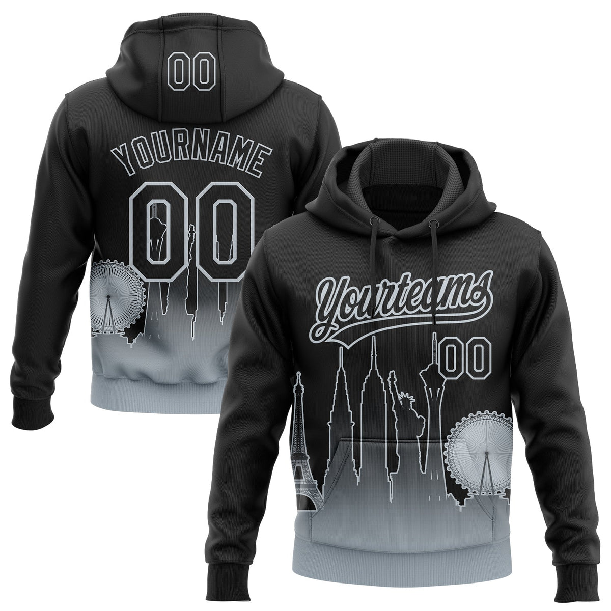 Custom Stitched Black Silver 3D Gradient Fashion Las Vegas City Edition Sports Pullover Sweatshirt Hoodie