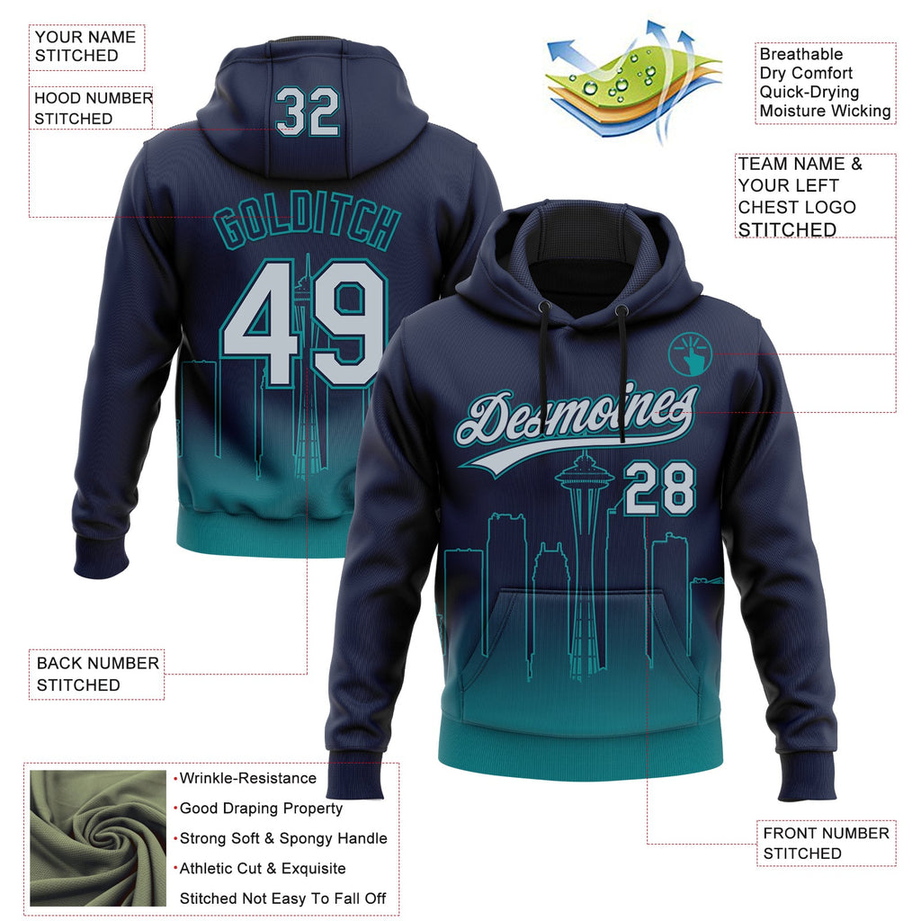 Custom Stitched Navy Gray-Teal 3D Gradient Fashion Seattle City Edition Sports Pullover Sweatshirt Hoodie