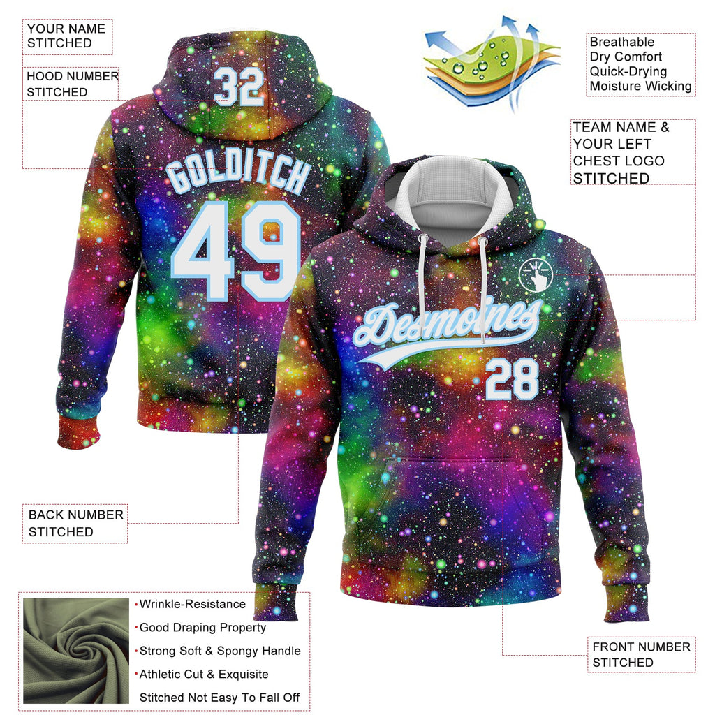 Custom Stitched Black White-Light Blue 3D Pattern Design Galactic Sports Pullover Sweatshirt Hoodie