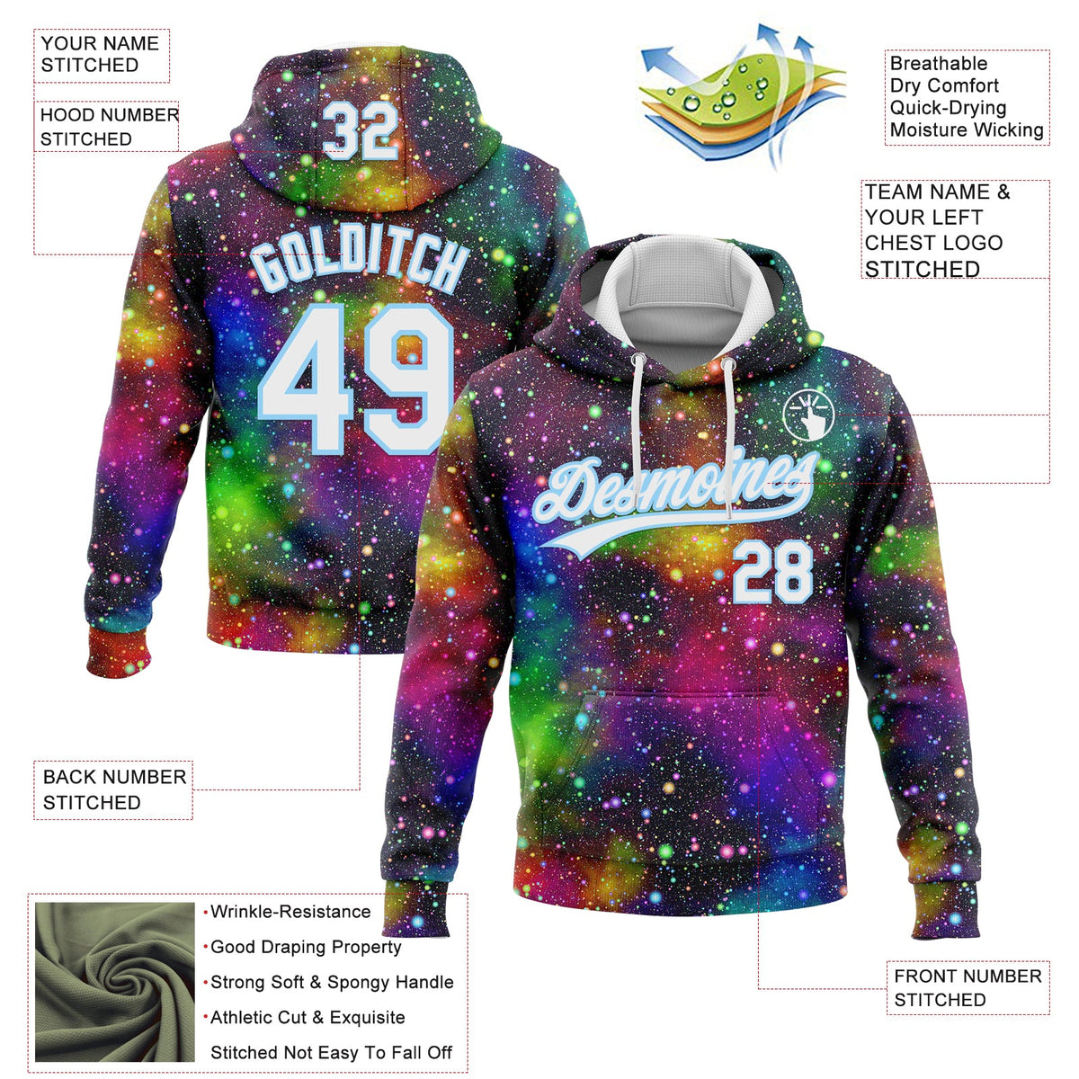 Custom Stitched Black White-Light Blue 3D Pattern Design Galactic Sports Pullover Sweatshirt Hoodie