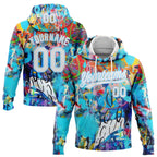Custom Stitched Graffiti Pattern White-Light Blue 3D Abstract Splash Sports Pullover Sweatshirt Hoodie