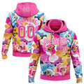 Custom Stitched Pink White 3D Pattern Design Flowers Sports Pullover Sweatshirt Hoodie