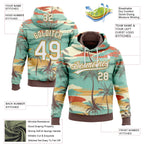 Custom Stitched Green White Brown-Old Gold 3D Cartoon Hawaii Palm Trees Sports Pullover Sweatshirt Hoodie