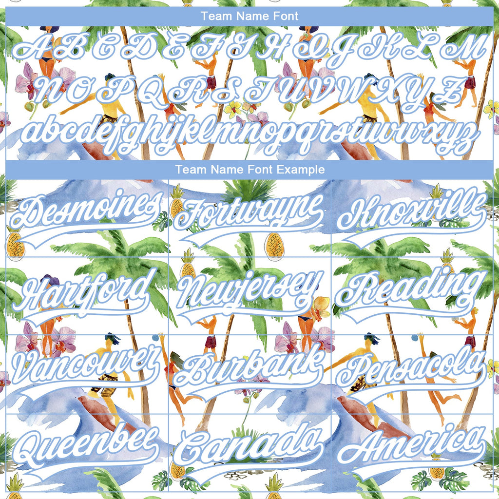 Custom Stitched White Light Blue 3D Hawaii Palm Trees Sports Pullover Sweatshirt Hoodie