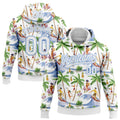 Custom Stitched White Light Blue 3D Hawaii Palm Trees Sports Pullover Sweatshirt Hoodie