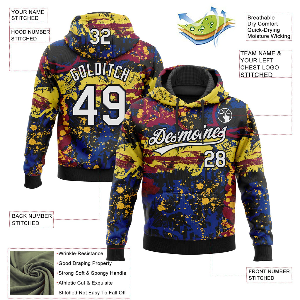 Custom Stitched Graffiti Pattern White-Black 3D Abstract Splatter Sports Pullover Sweatshirt Hoodie