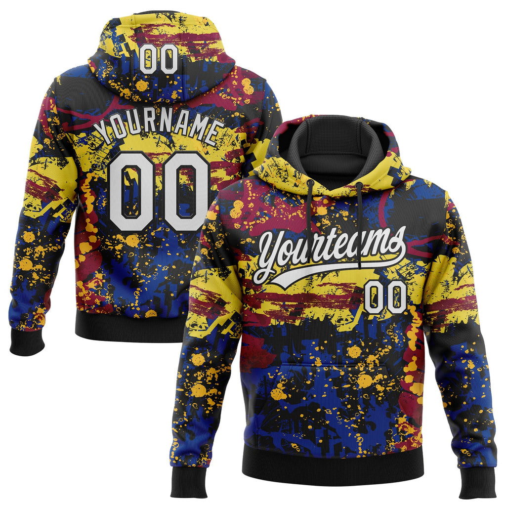 Custom Stitched Graffiti Pattern White-Black 3D Abstract Splatter Sports Pullover Sweatshirt Hoodie