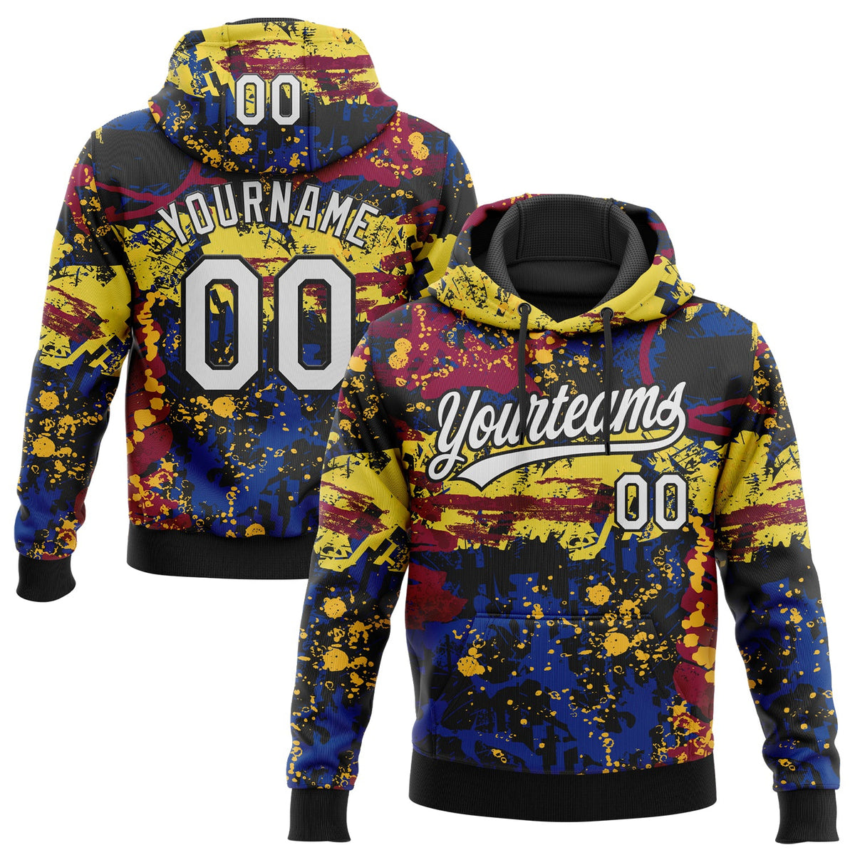 Custom Stitched Graffiti Pattern White-Black 3D Abstract Splatter Sports Pullover Sweatshirt Hoodie