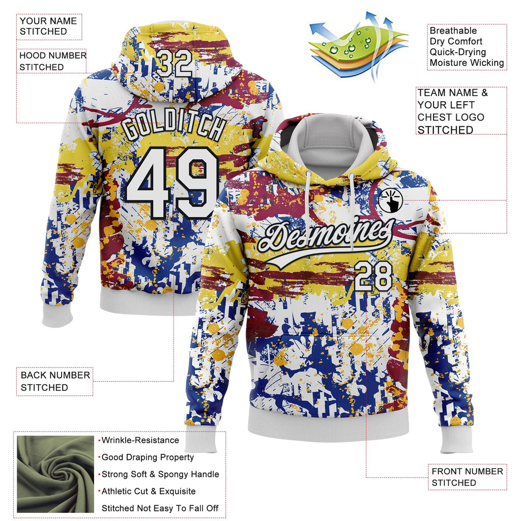 Custom Stitched Graffiti Pattern White-Black 3D Abstract Splatter Sports Pullover Sweatshirt Hoodie