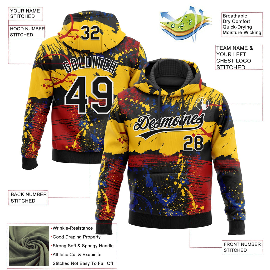 Custom Stitched Graffiti Pattern Black-White 3D Abstract Splatter Sports Pullover Sweatshirt Hoodie