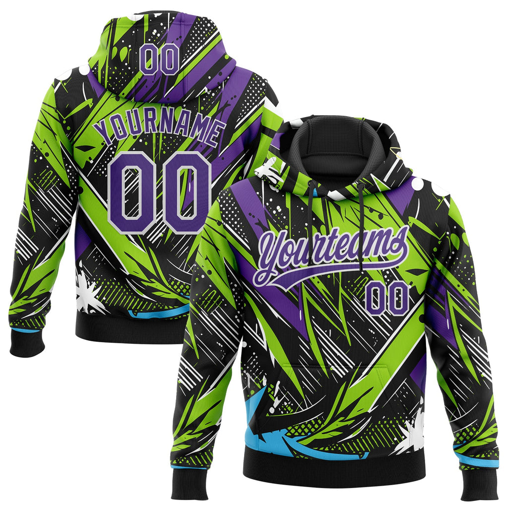 Custom Stitched Graffiti Pattern Purple-White 3D Abstract Splatter Sports Pullover Sweatshirt Hoodie