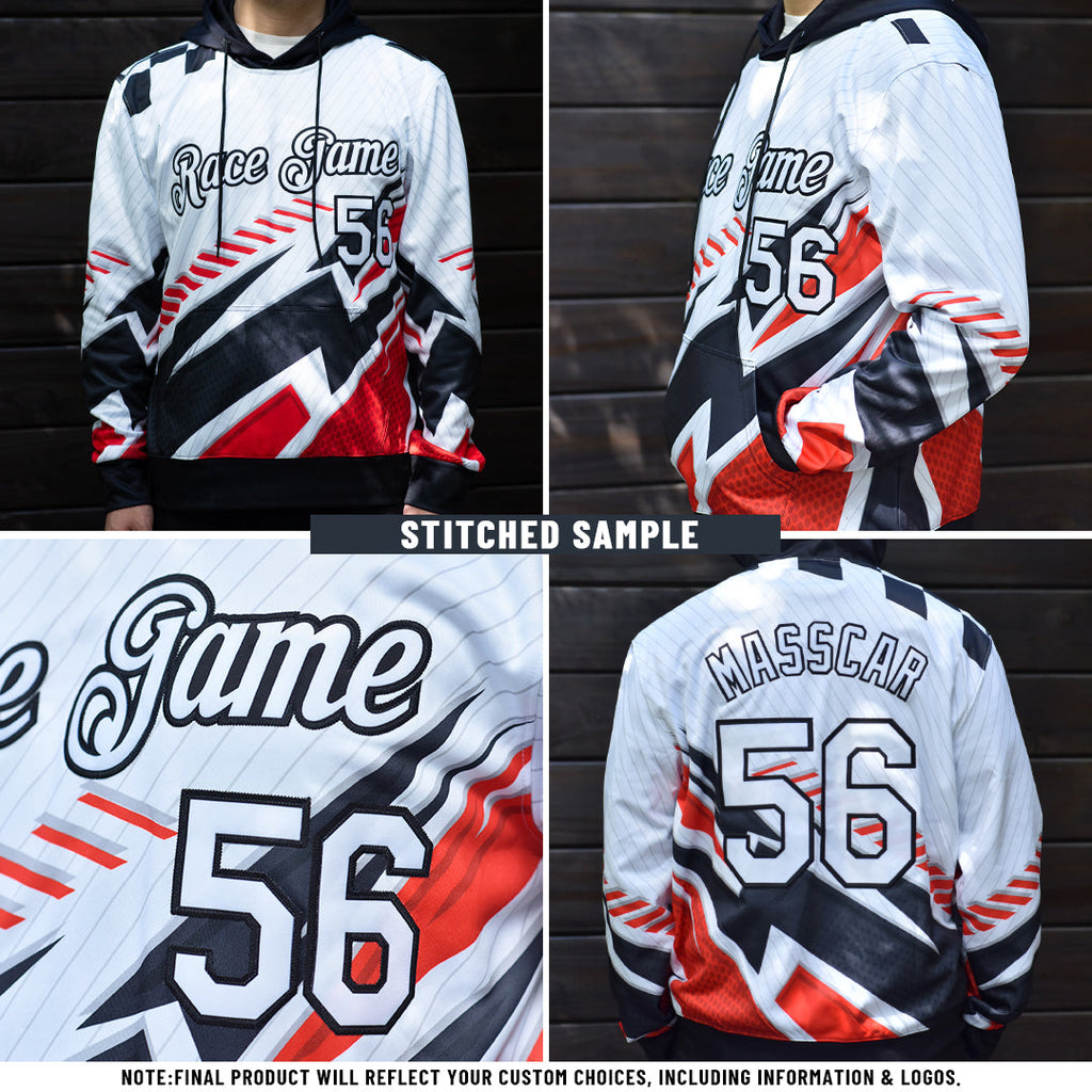 Custom Stitched Graffiti Pattern Red Thunder Blue-White 3D Abstract Splatter Sports Pullover Sweatshirt Hoodie