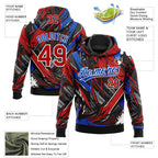 Custom Stitched Graffiti Pattern Red Thunder Blue-White 3D Abstract Splatter Sports Pullover Sweatshirt Hoodie