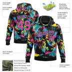Custom Stitched Graffiti Pattern Pink-Teal 3D Abstract Splatter Sports Pullover Sweatshirt Hoodie