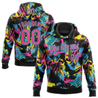 Custom Stitched Graffiti Pattern Pink-Teal 3D Abstract Splatter Sports Pullover Sweatshirt Hoodie