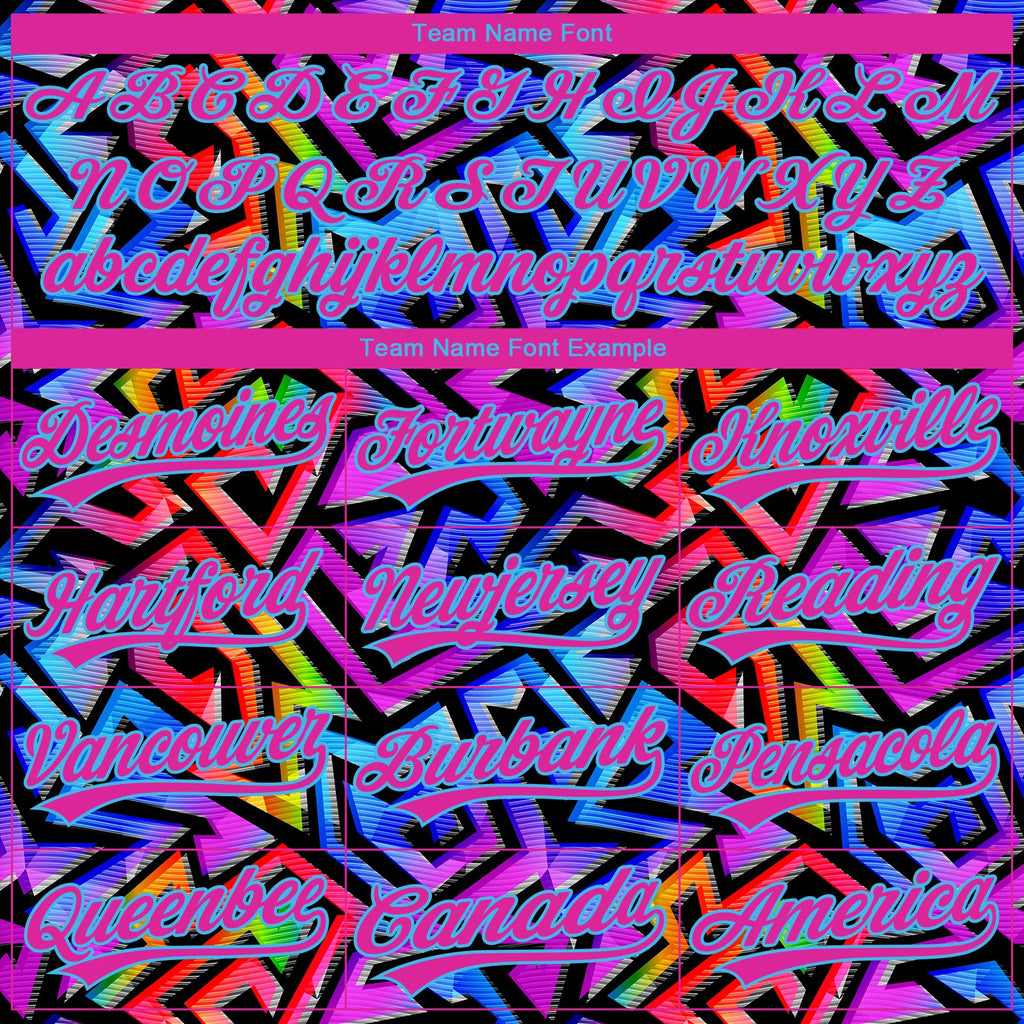 Custom Stitched Graffiti Pattern Hot Pink-Sky Blue 3D Abstract Geometric Sports Pullover Sweatshirt Hoodie