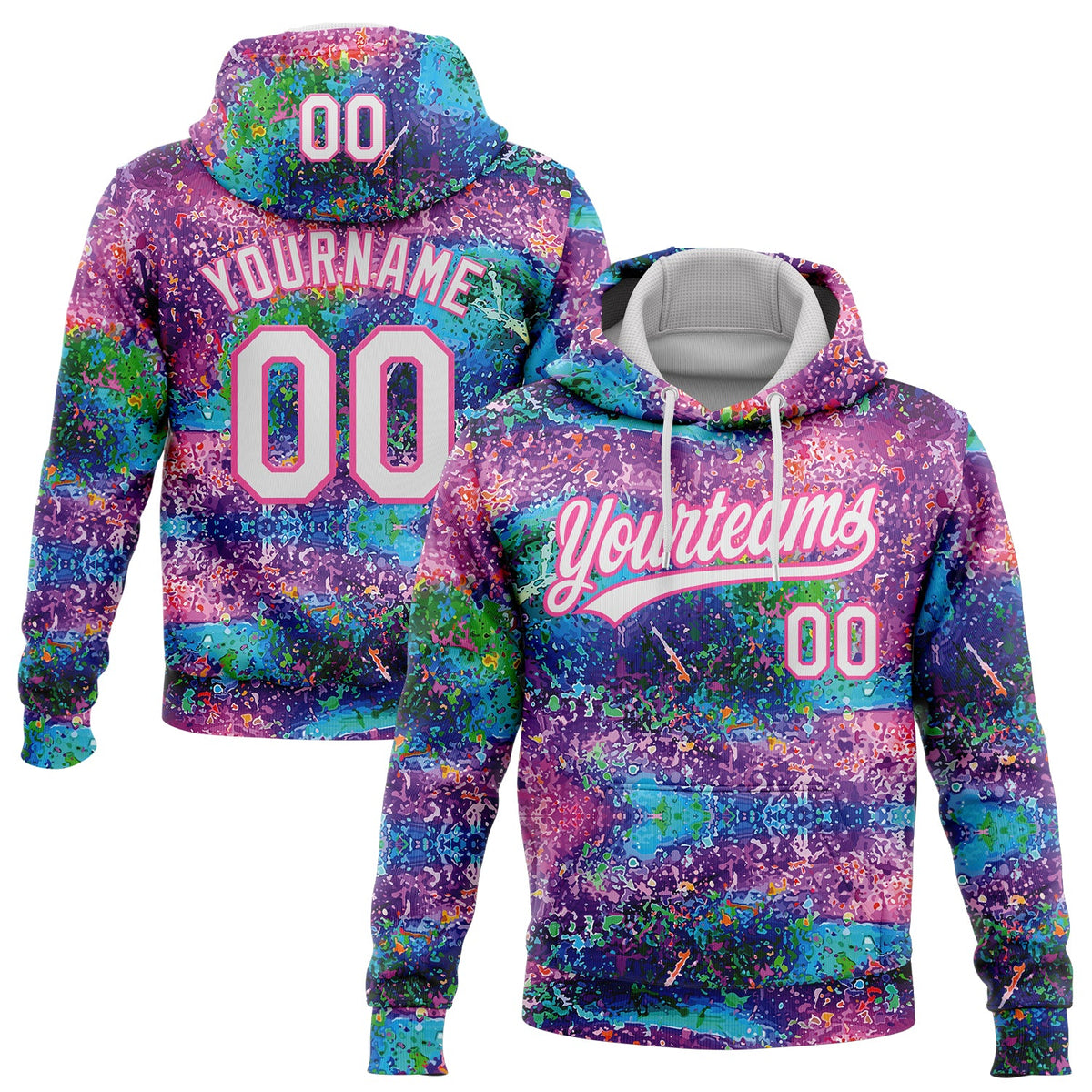 Custom Stitched Graffiti Pattern White-Pink 3D Abstract Splatter Sports Pullover Sweatshirt Hoodie