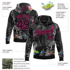Custom Stitched Black Hot Pink 3D Pattern Design Abstract Neon Street Style Sports Pullover Sweatshirt Hoodie