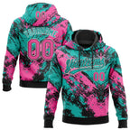 Custom Stitched Black Pink Aqua-White 3D Pattern Design Abstract Splatter Sports Pullover Sweatshirt Hoodie
